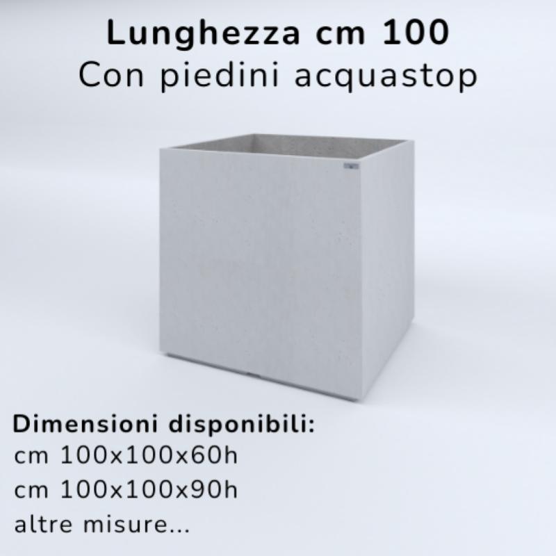 FIORIERE IN CEMENTO LISCE CUBO PIEDINI ACQUASTOP CM100
