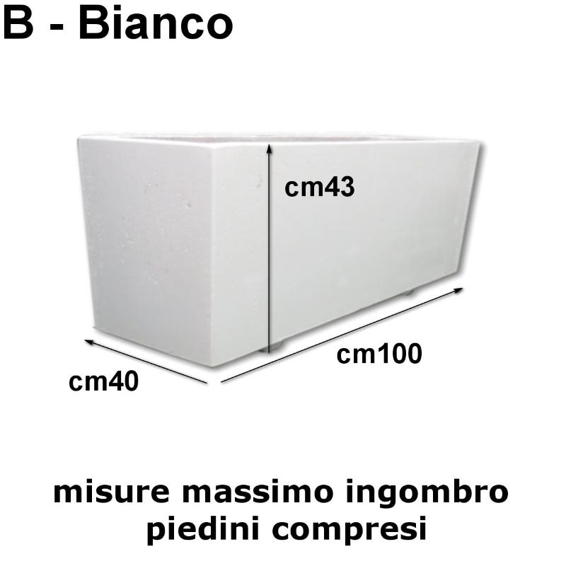 FIORIERE IN CEMENTO LISCE RETTANGOLARI PIEDINI SEPARATI CM100X40X43H BIANCO